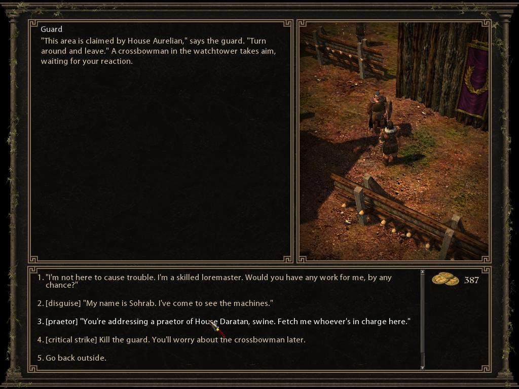 Age of Decadence - Dialog screen