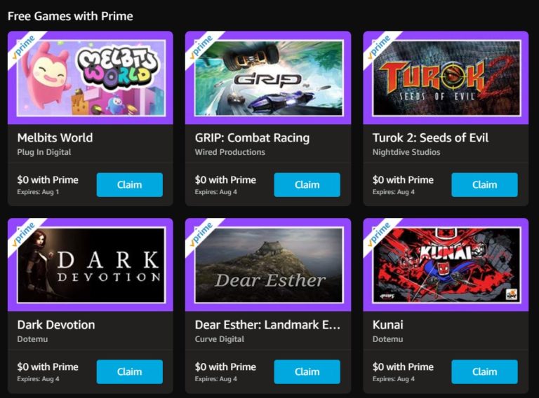 July Free Games for Amazon Prime Members SigTrent
